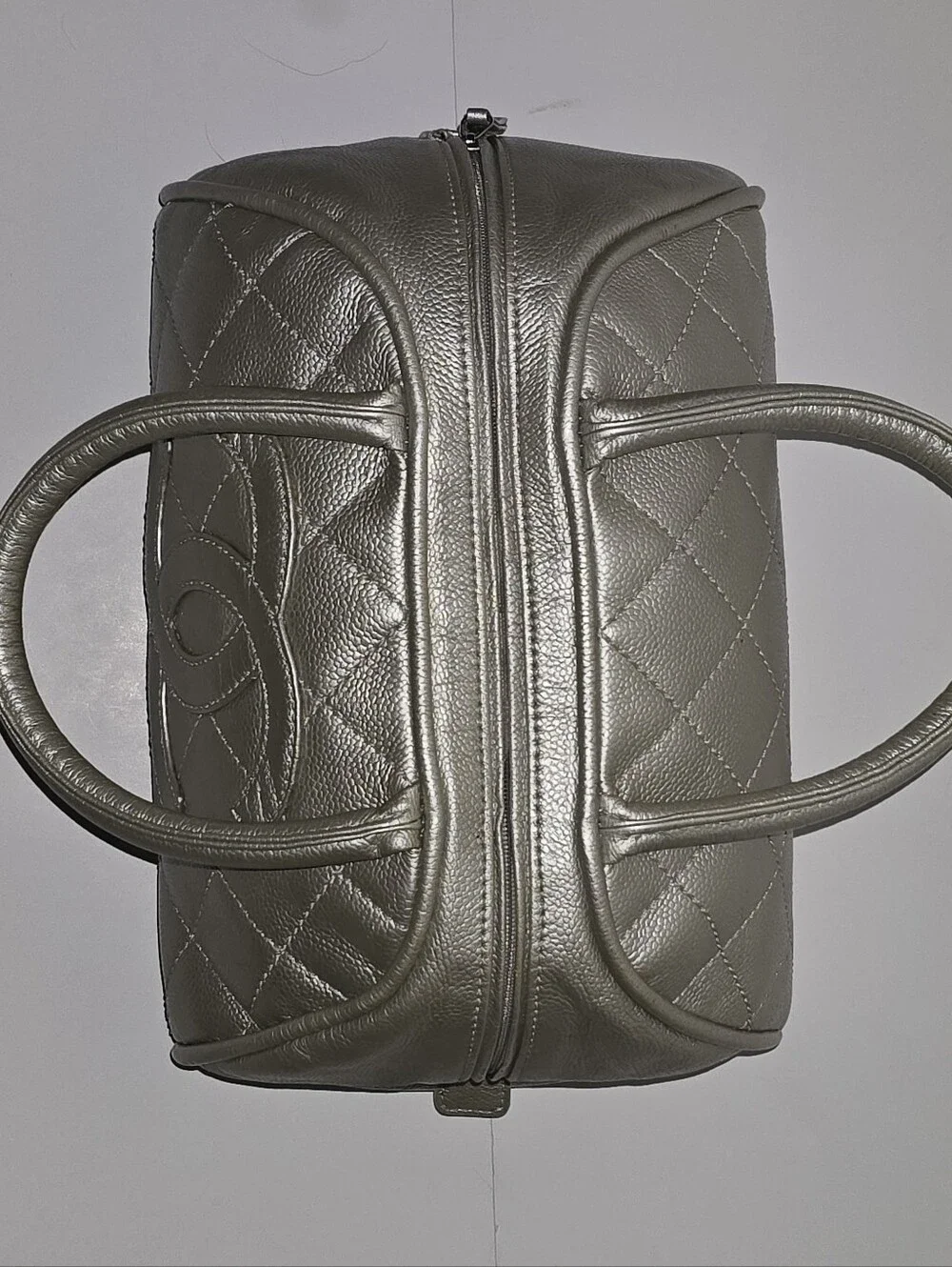 CHANEL Silver Quilted CC Top-Handle Satchel